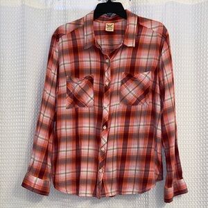 Faded Glory Pink and Orange Plaid Shirt